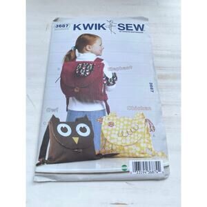 Kwik Sew Animal Backpacks 3687 Elephant, Owl, Chicken Sewing Pattern Uncut FF